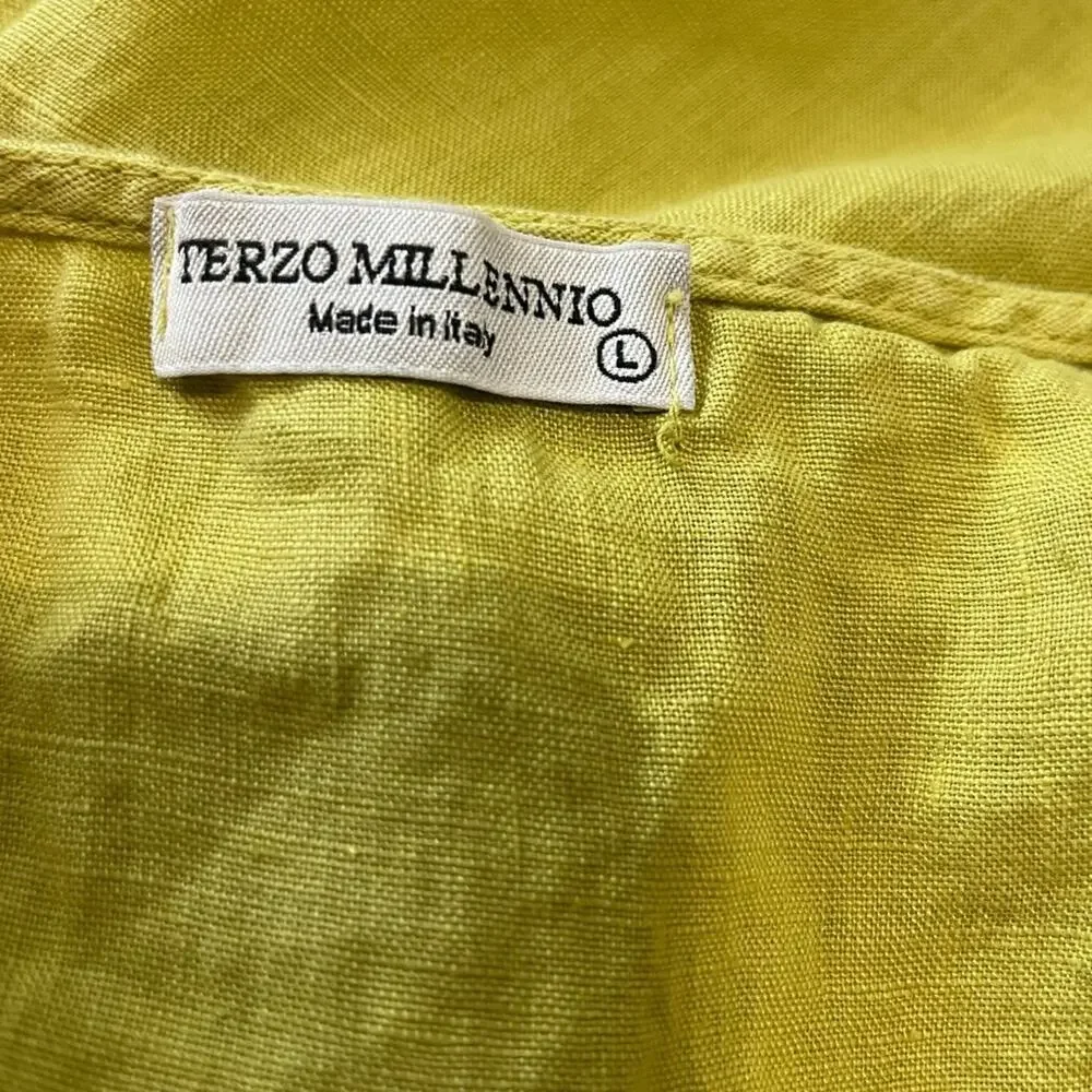 Terzo Millenio LINEN Chartreuse Crochet Lace Cap Sleeve Top Shirt Blouse L‎